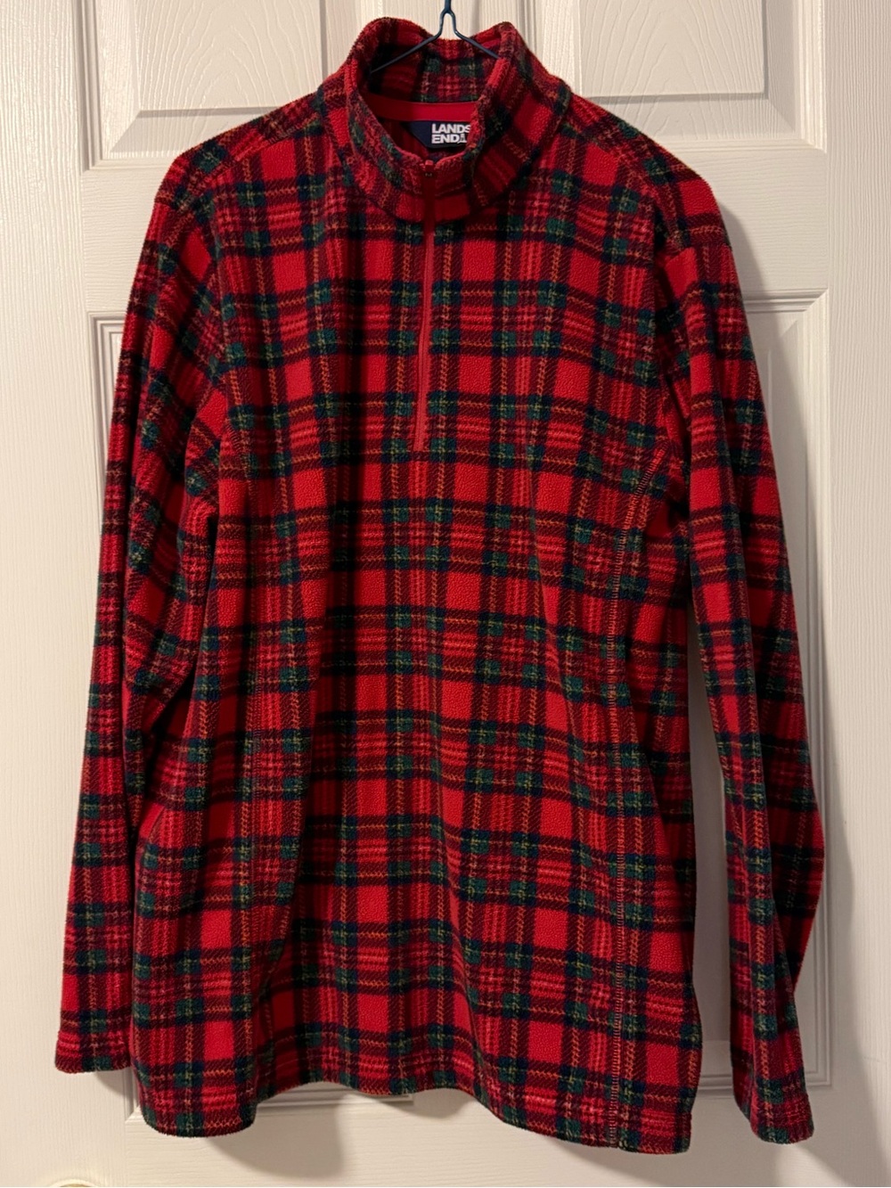 Lands' End Women’s Red Plaid Quarter-Zip Fleece
